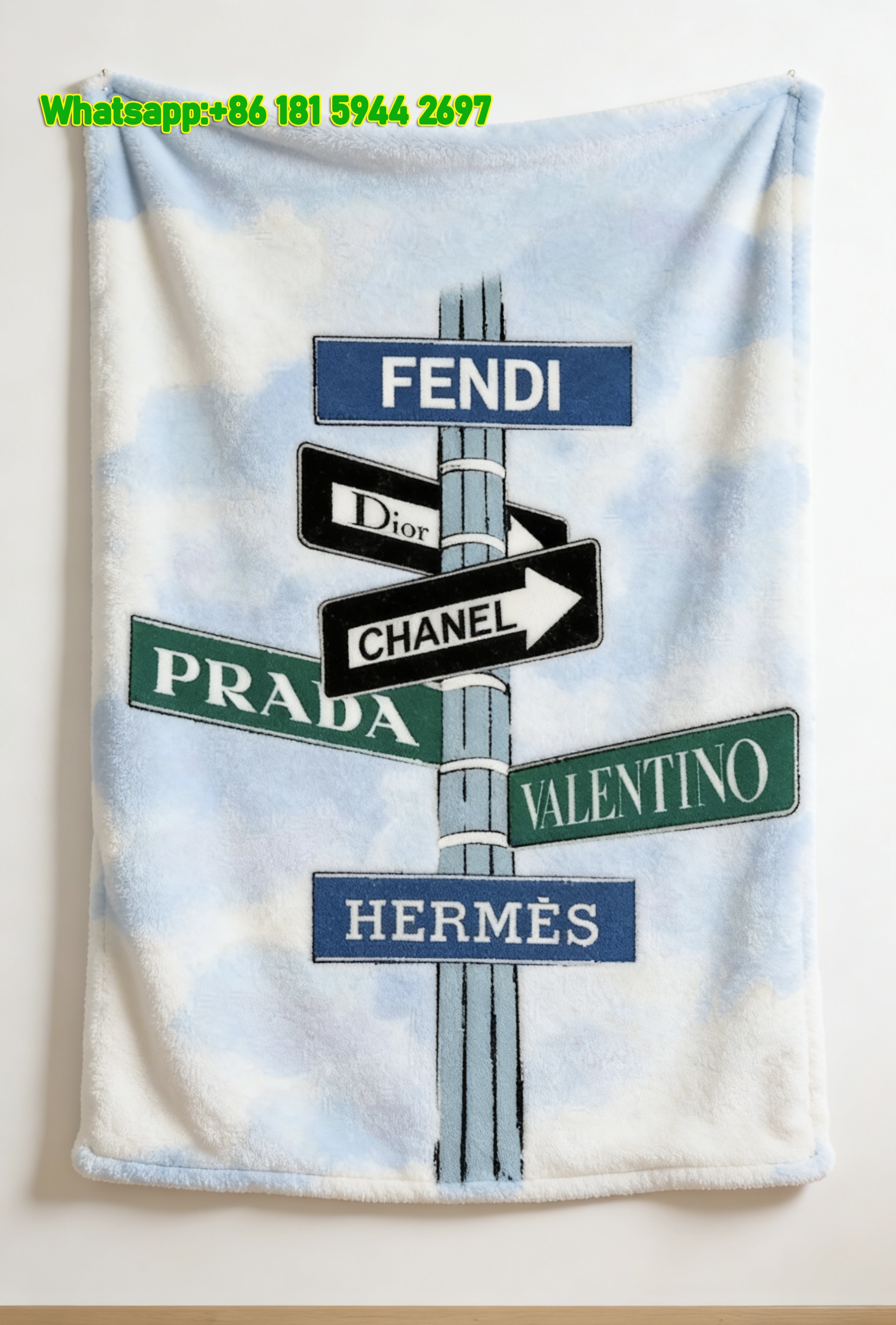 Hermes Fashion Street Sign Flannel Throw Blanket IMG_5320